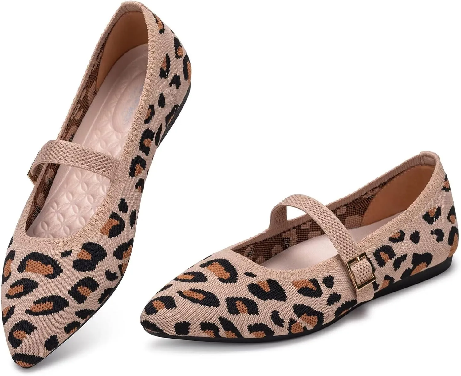 Frank Mully Women's Mesh Flats Mary Jane Shoes Pointed Toe Lightweight with Adjustable Instep Strap Knit Flat Shoes for Women Dressy Casual Washable Walking Shoes