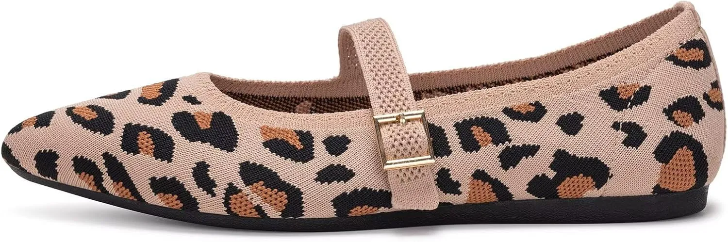 Frank Mully Women's Mesh Flats Mary Jane Shoes Pointed Toe Lightweight with Adjustable Instep Strap Knit Flat Shoes for Women Dressy Casual Washable Walking Shoes