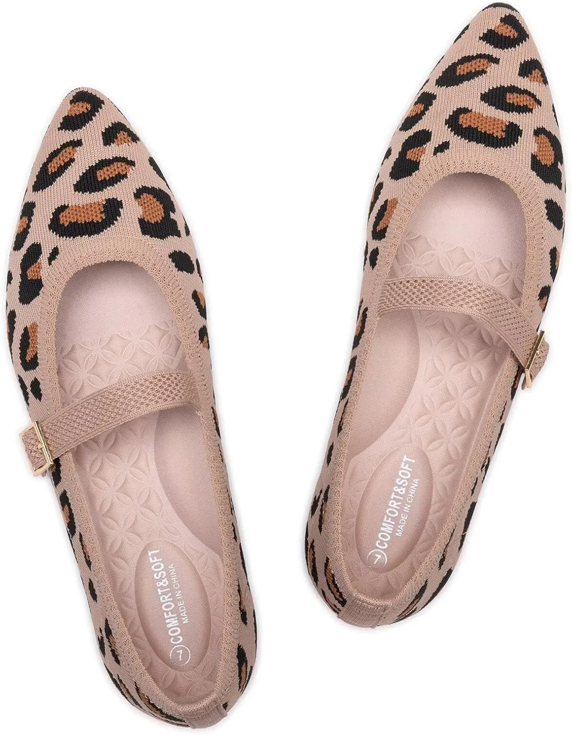 Frank Mully Women's Mesh Flats Mary Jane Shoes Pointed Toe Lightweight with Adjustable Instep Strap Knit Flat Shoes for Women Dressy Casual Washable Walking Shoes