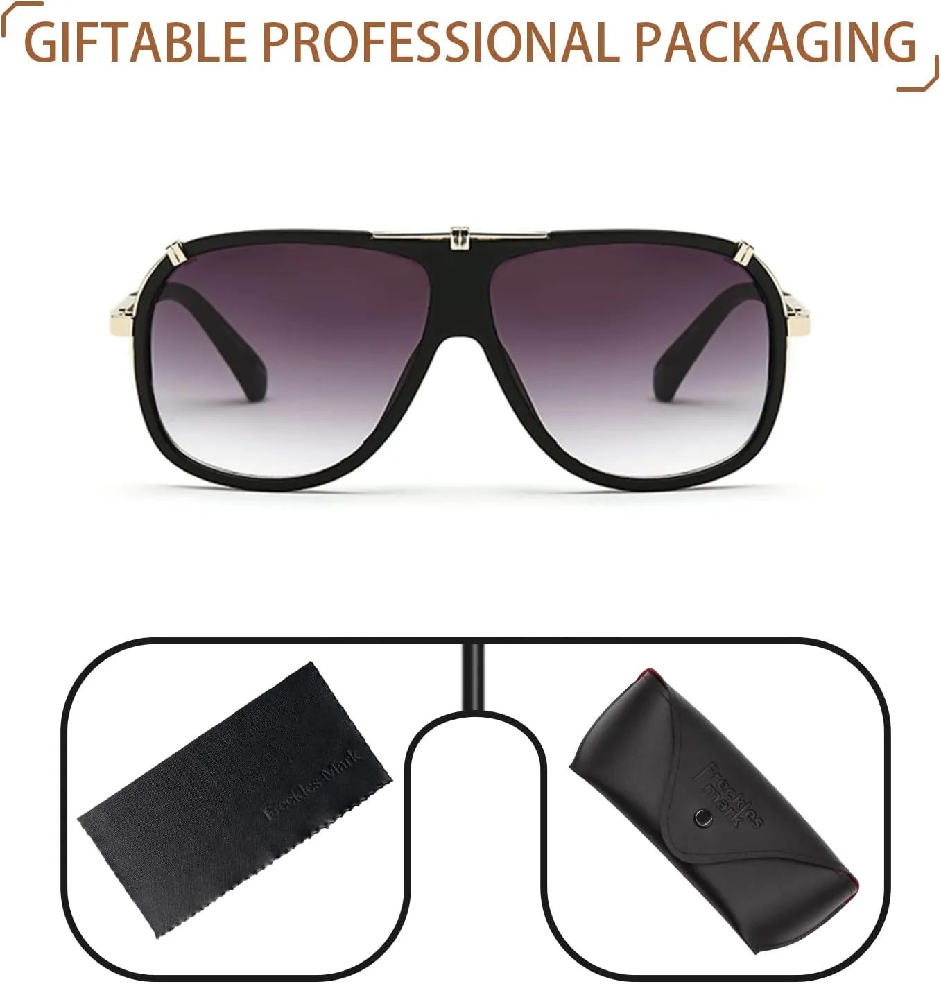 Freckles Mark 70s Italian Mob Boss Retro Square Sunglasses for Men Women Vintage Disco Sun Glasses