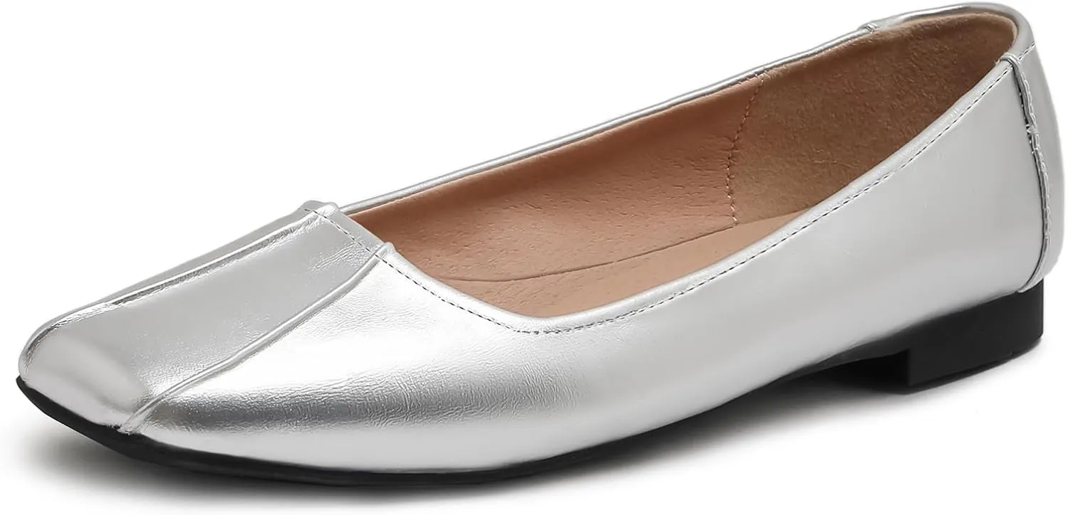 FRTROIN Square Toe Ballet Flats Dress Shoes for Women Comfortable Business Casual Work Shoes