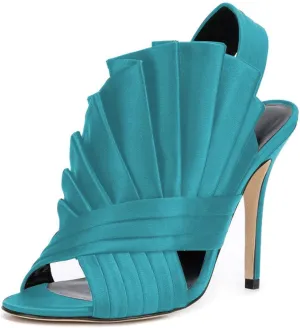 FSJ Women Charm Slingback D'Orsay Sandals Slip On Peep Toe Satin Ankle Strap Sandals Stiletto High Heel Slide Mule Ladies Party Wedding Prom Dress Sexy Shoes Size 4-15 US