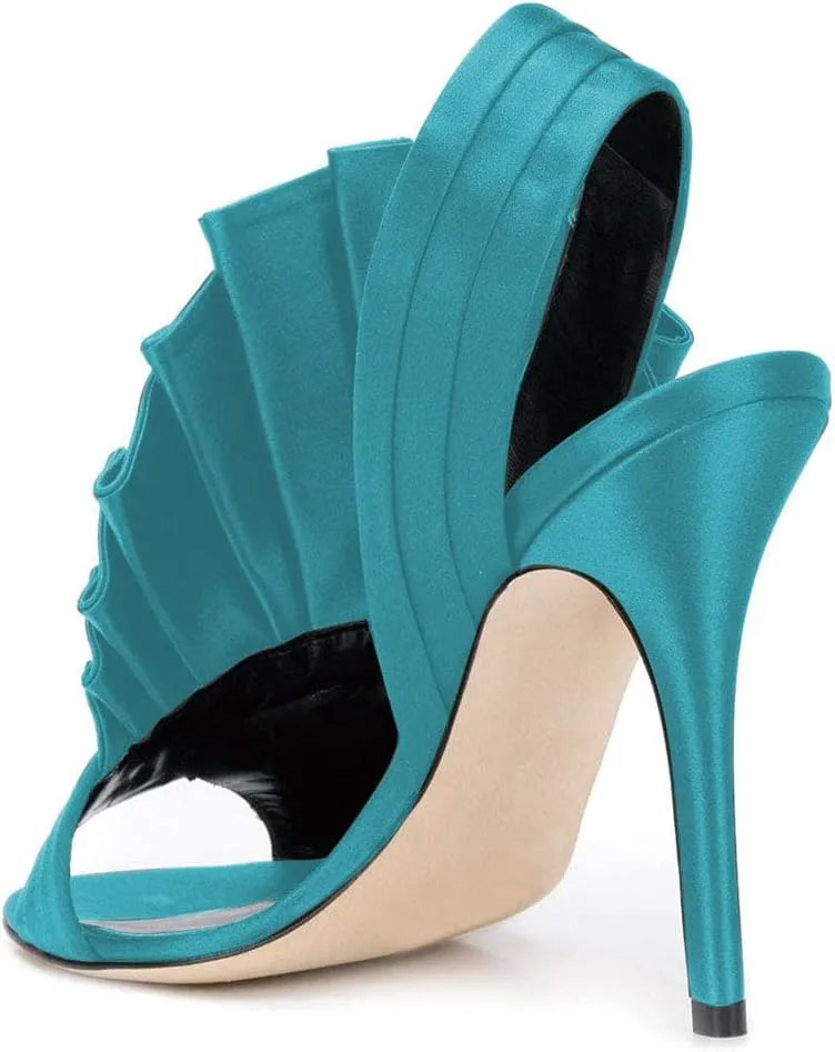 FSJ Women Charm Slingback D'Orsay Sandals Slip On Peep Toe Satin Ankle Strap Sandals Stiletto High Heel Slide Mule Ladies Party Wedding Prom Dress Sexy Shoes Size 4-15 US