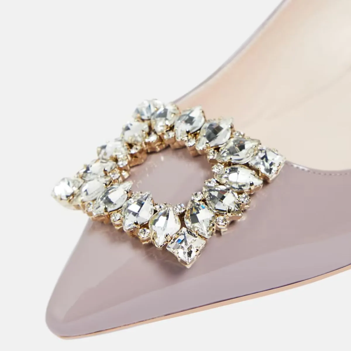 FSJ Women Fashion Crystal Square Buckle Closed Pointed Toe Slingback Pumps Rhinestone Block Low Heel Sandals Party Prom Dress Shoes Size 4-16 US