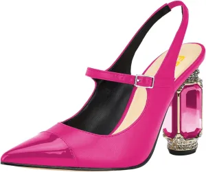 FSJ Women Slingback Crystal High Heel Pointed Closed Toe Ankle Strap Pumps Fashion Backless Dress Sandals Prom Party Shoes Size 4-16 US