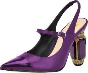 FSJ Women Slingback Crystal High Heel Pointed Closed Toe Ankle Strap Pumps Fashion Backless Dress Sandals Prom Party Shoes Size 4-16 US