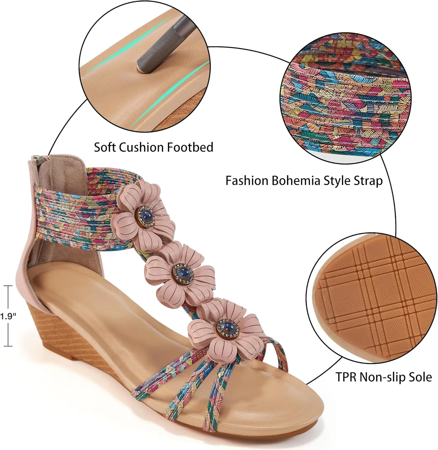 FUDYNMALC Sandals Womens Wedge Shoes: Comfortable Dressy Wedges Sandal with Zipper Summer Gladiator Sandals Open Toe