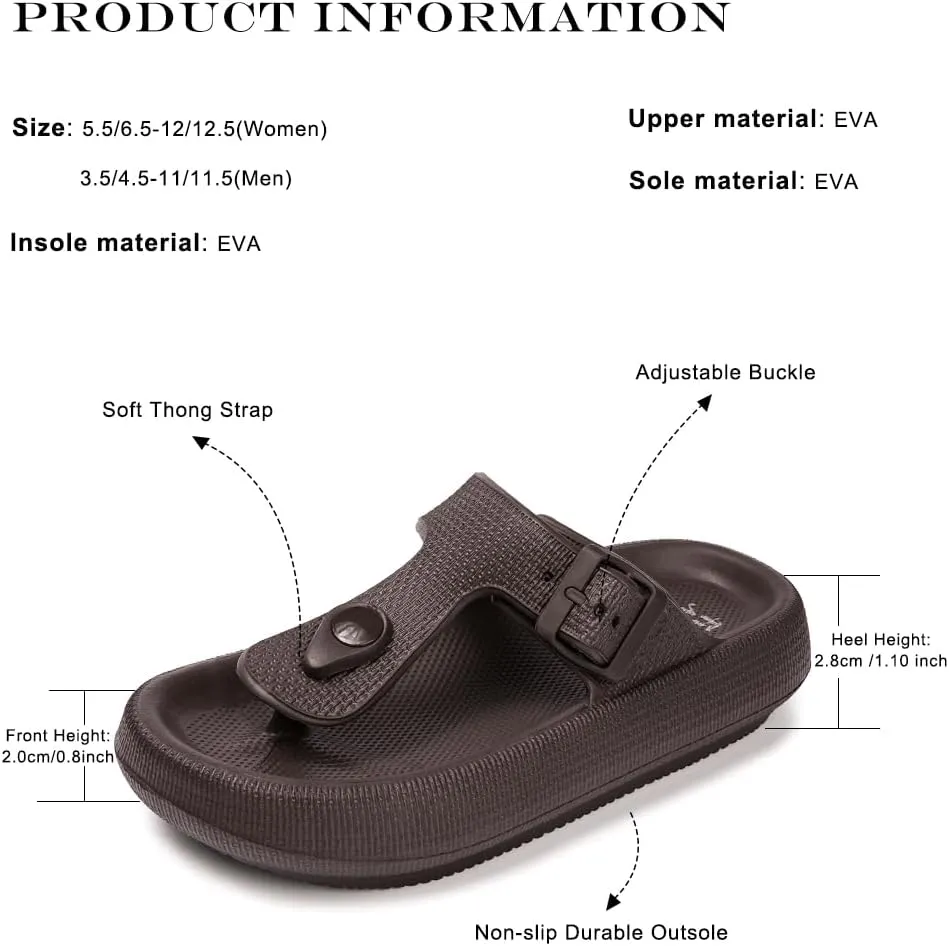 FUNKYMONKEY Thong Sandals Adjustable Buckle EVA Thick-Soled Flip Flops for Women and Men