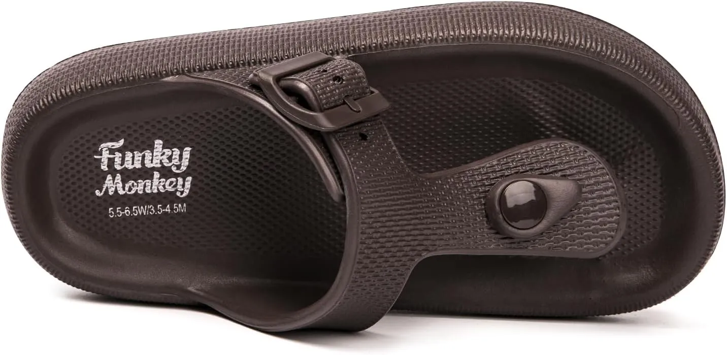 FUNKYMONKEY Thong Sandals Adjustable Buckle EVA Thick-Soled Flip Flops for Women and Men