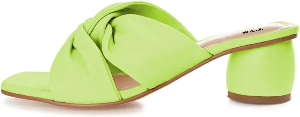 FYS Women Block Chunky Heel Slide Sandal Cross Strap Cutout Mule Square Open Toe Slippers Backless Party Summer Dressy Shoes Size 4-15 US