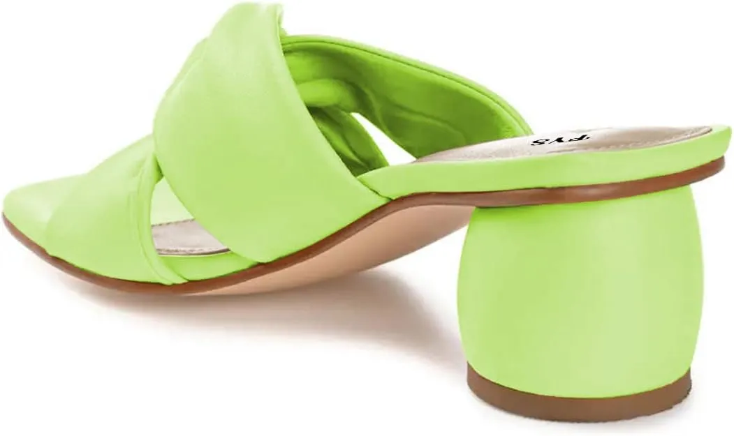 FYS Women Block Chunky Heel Slide Sandal Cross Strap Cutout Mule Square Open Toe Slippers Backless Party Summer Dressy Shoes Size 4-15 US