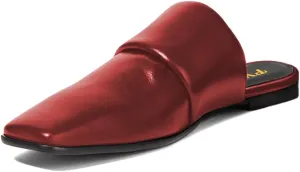 FYS Women Square Toe Flat Mules Slip on Wide Band Slippers Backless Indoor Outdoor Casual Sandal Shoes Size 4-16 US