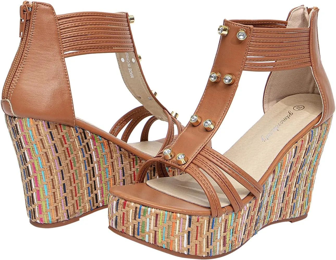 getmorebeauty Women's Wedge Sandals With Pearls Across The Top Platform Sandals High Heels