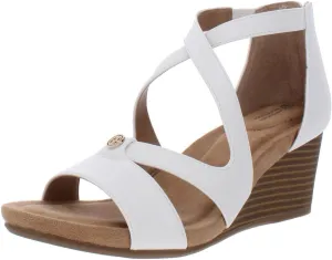GIANI BERNINI Womens White Crisscross Logo Comfort Camdenn Round Toe Wedge Zip-Up Dress Sandals 8 M