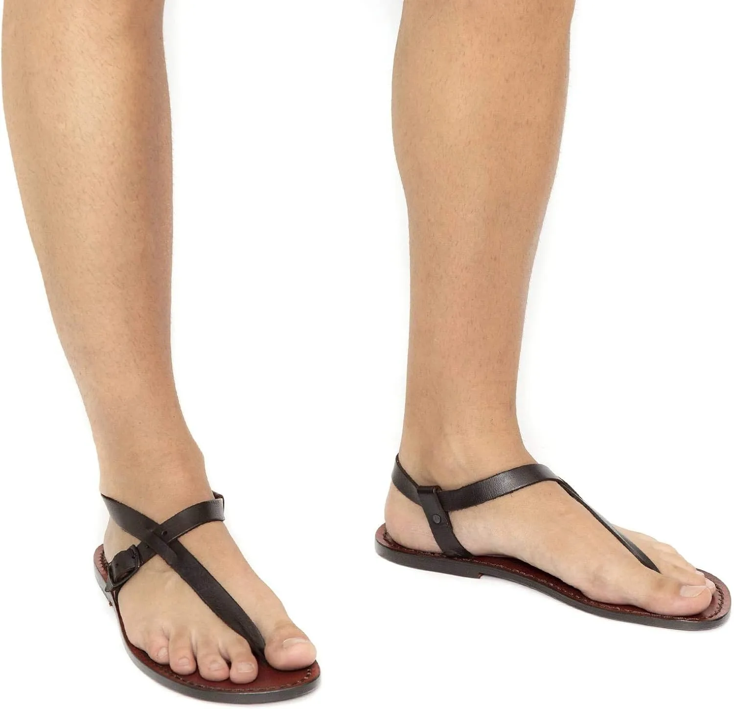 Gianluca - L'artigiano del cuoio Handmade Black Leather Thong Sandals for Men