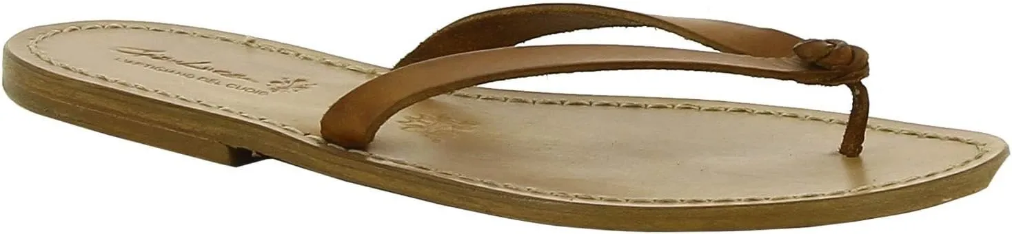 Gianluca - L'artigiano del cuoio Handmade Thong Sandals for Women Dark Brown Leather