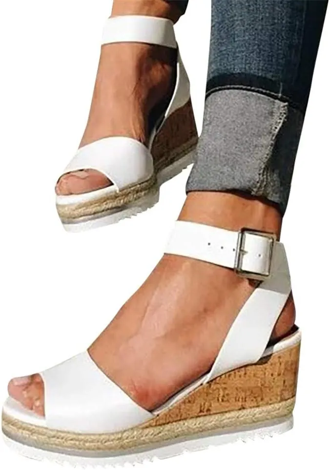 Gibobby Platform Sandals for Women,Women's Sandals Espadrille Wedge Platform Summer Ankle Strap Studded Open Toe Sandal