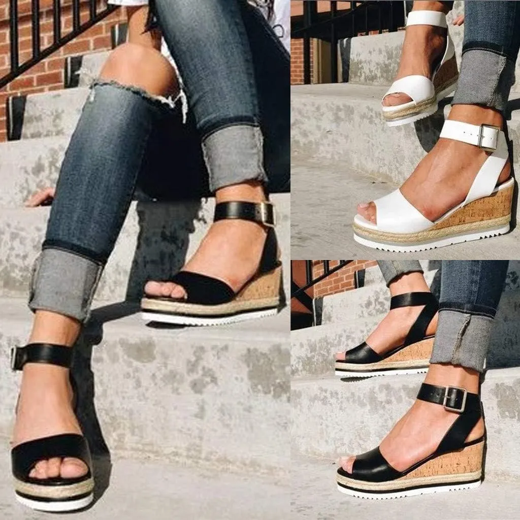 Gibobby Platform Sandals for Women,Women's Sandals Espadrille Wedge Platform Summer Ankle Strap Studded Open Toe Sandal