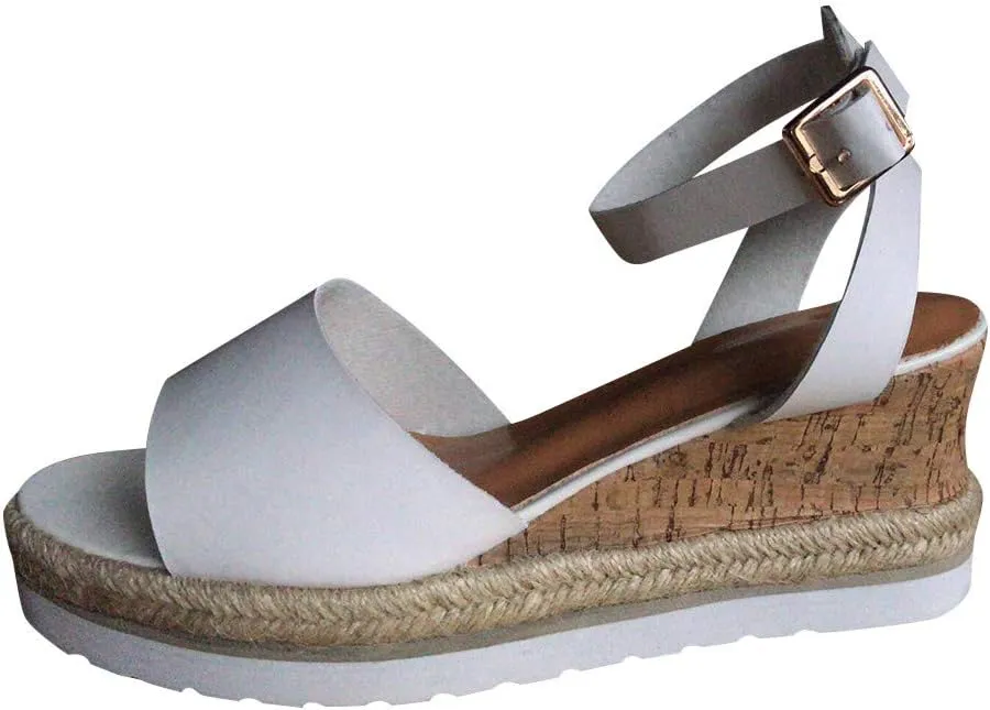 Gibobby Platform Sandals for Women,Women's Sandals Espadrille Wedge Platform Summer Ankle Strap Studded Open Toe Sandal