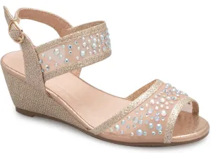 Girl's Peep Toe Rhinestone Ankle Strap with Adjustable Buckle Wedge Sandals - Adorable, Comfort, Casual
