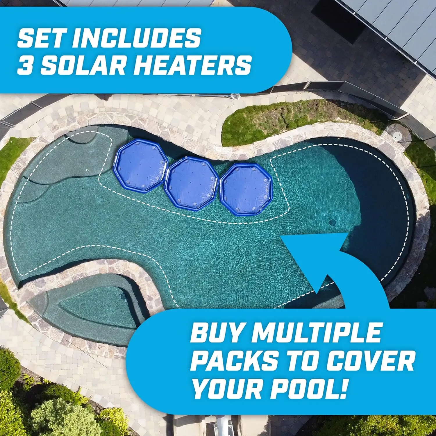GoFloats V2 Inflatable Solar Pool Heaters for Affordable Pool Heating and Insulation - 3 Pack
