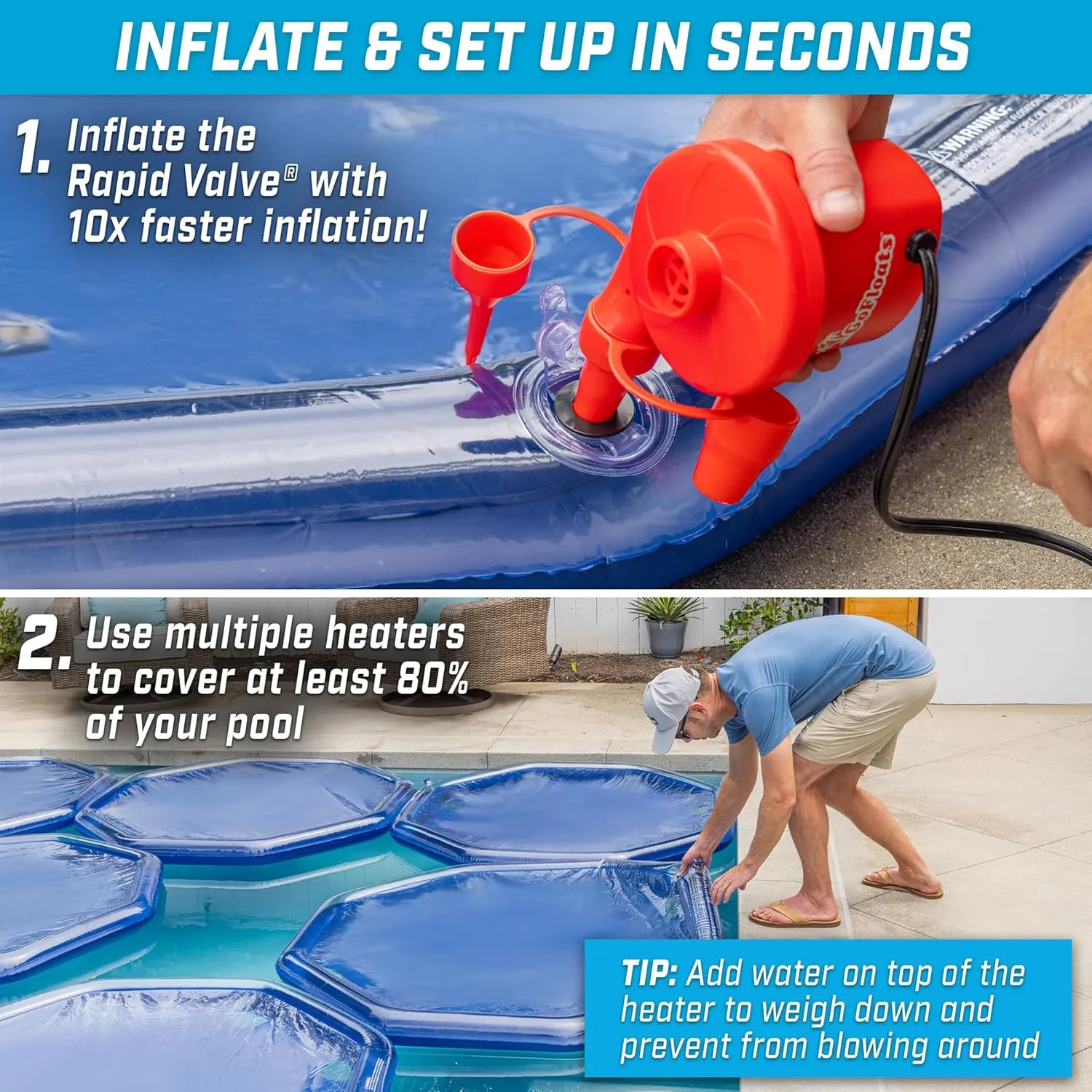 GoFloats V2 Inflatable Solar Pool Heaters for Affordable Pool Heating and Insulation - 3 Pack