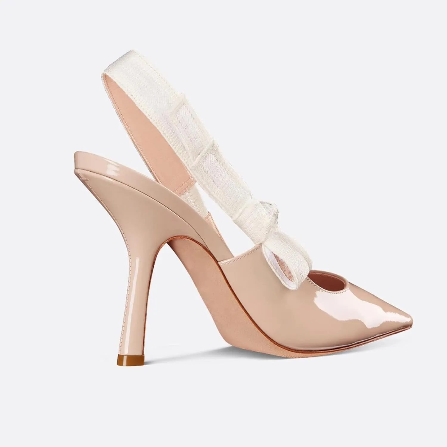 Goolita Pointed Closed Toe Pearl Slingback Heels for Women, Mesh Bow Evening Pump Stiletto High Heels Backless Party Bridal Shoes for Wedding