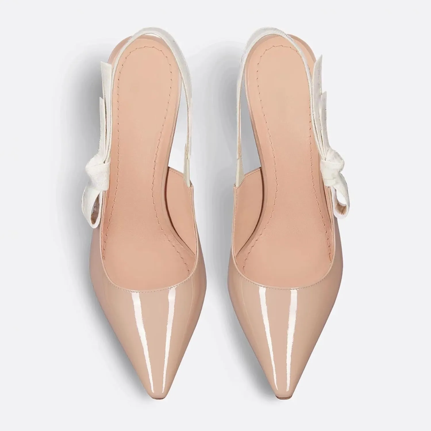 Goolita Pointed Closed Toe Pearl Slingback Heels for Women, Mesh Bow Evening Pump Stiletto High Heels Backless Party Bridal Shoes for Wedding