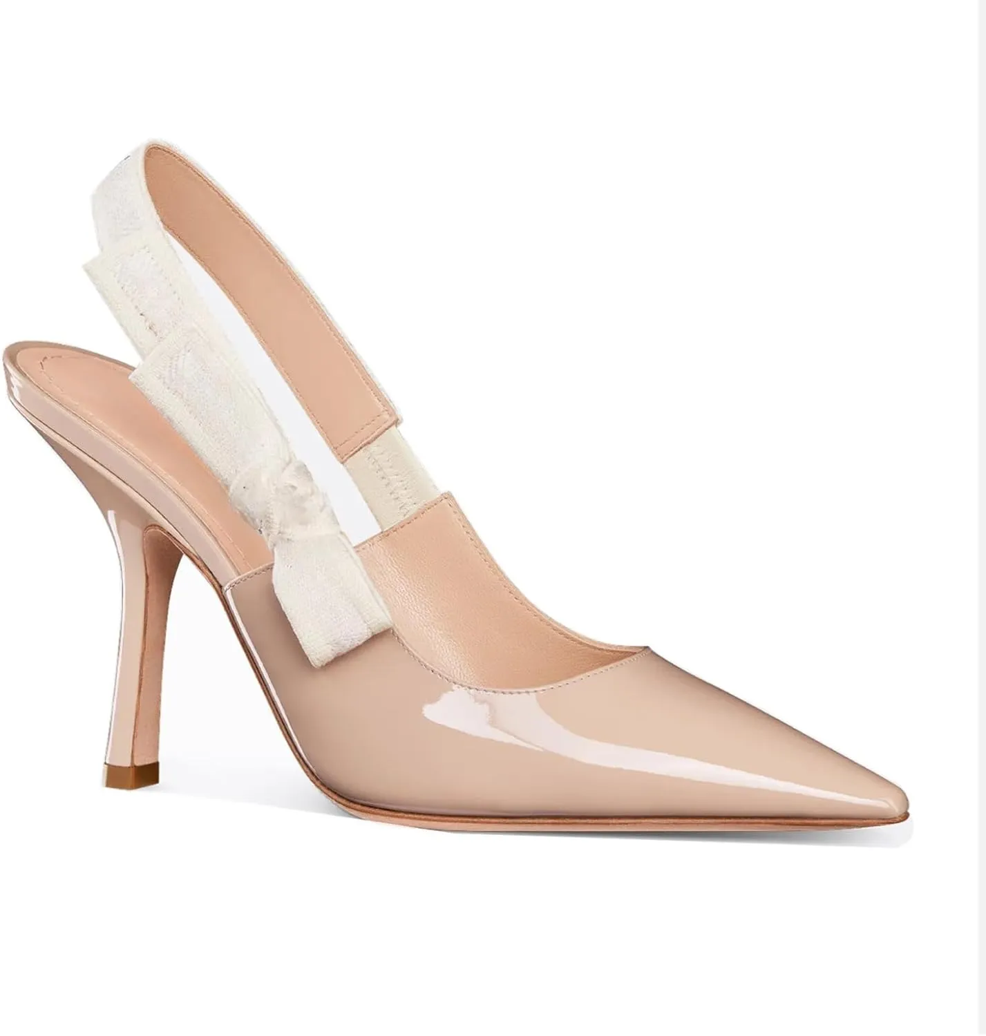 Goolita Pointed Closed Toe Pearl Slingback Heels for Women, Mesh Bow Evening Pump Stiletto High Heels Backless Party Bridal Shoes for Wedding