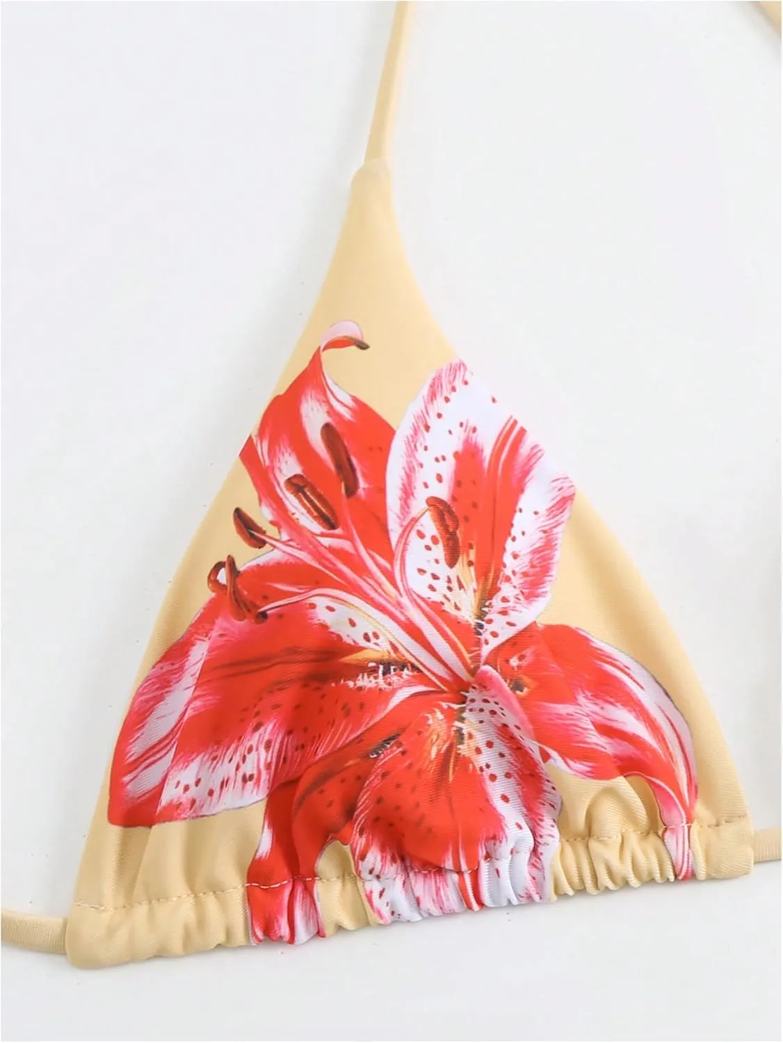GORGLITTER Women's 3 Piece Swimsuits Floral Print Halter Triangle Tie Side Bikini Set with Cover Up Skirt