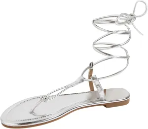 GORGLITTER Women's Lace Up Flat Sandals Criss Cross Tie Up Sandals Comfortable Strappy Sandals