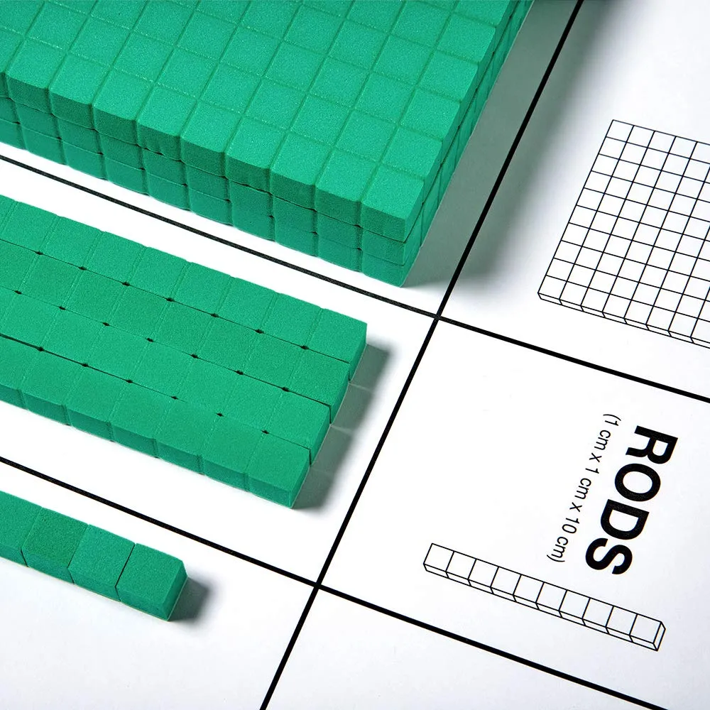 hand2mind Green Foam Base Ten Blocks Complete Set, Place Value Blocks, Counting Cubes, Base 10 Math Manipulatives, Teacher Supplies for Math Classroom, Montessori Math Materials (Set of 644)