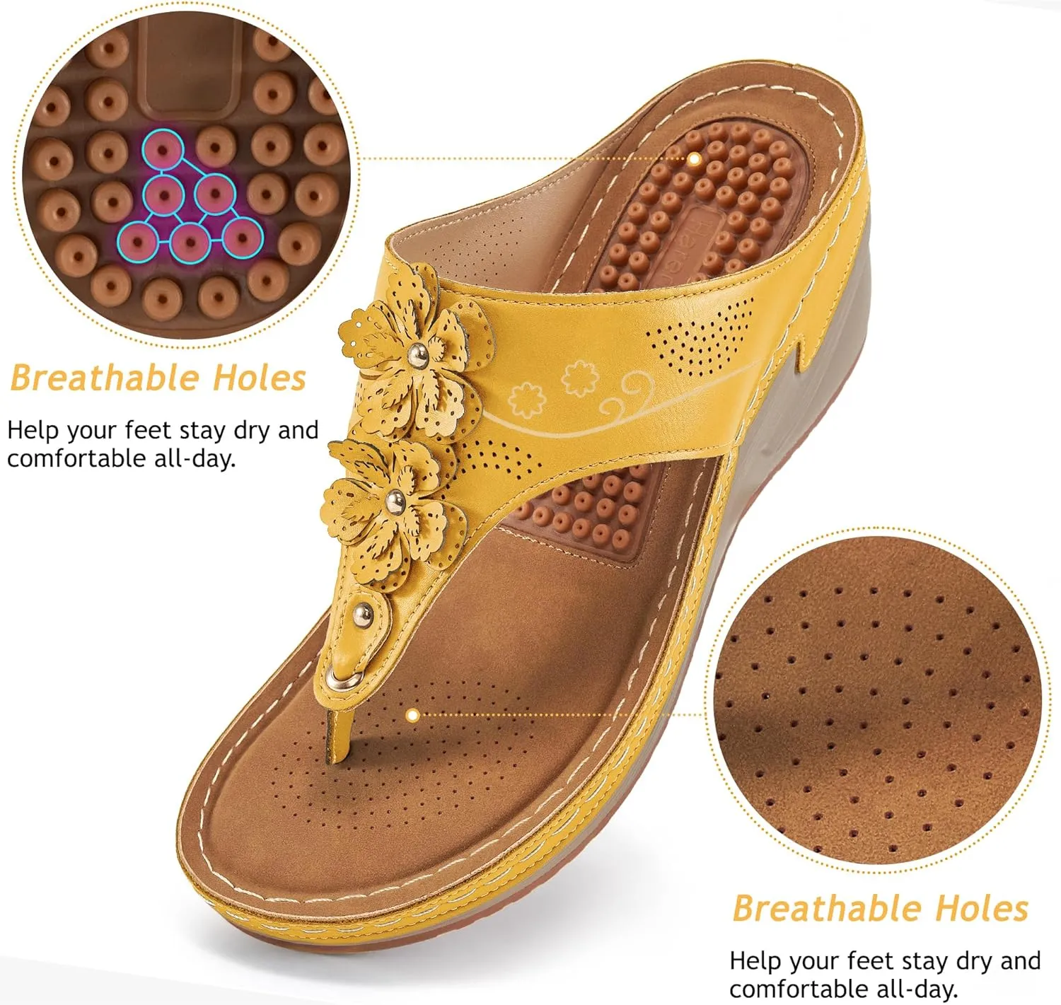 HARENCE Wedge Sandals for Women Dressy: Comfortable Cushion Footbed Walking Platform Shoes Summer Casual Womens Flip Flops