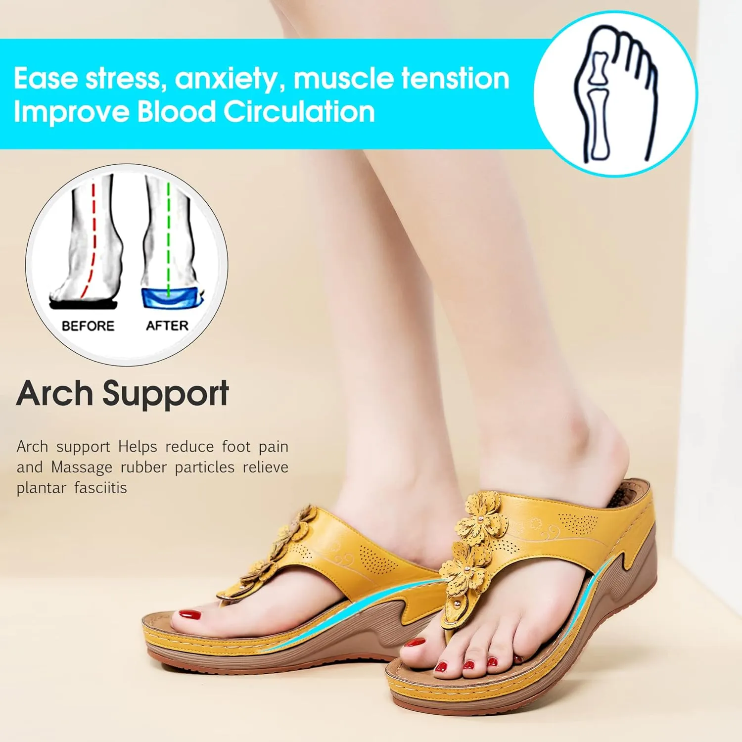 HARENCE Wedge Sandals for Women Dressy: Comfortable Cushion Footbed Walking Platform Shoes Summer Casual Womens Flip Flops