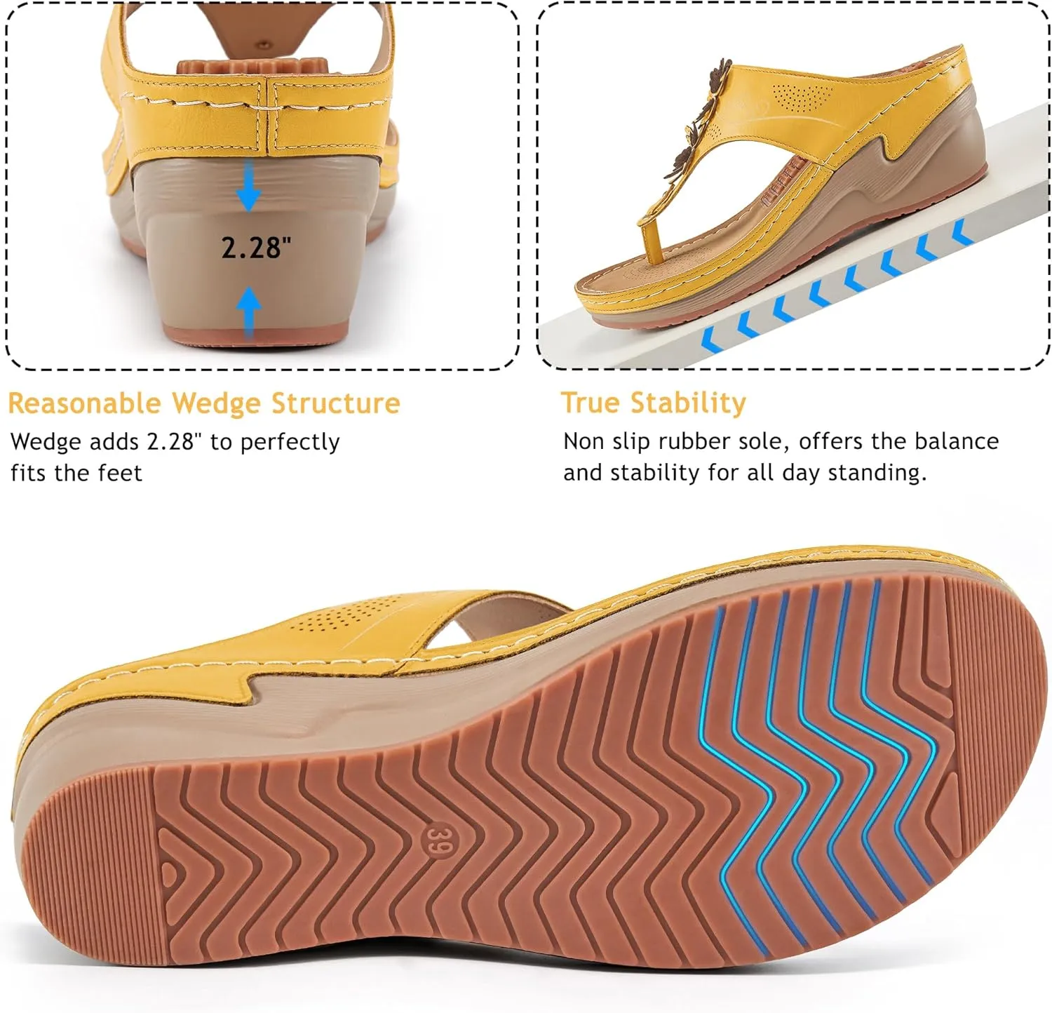HARENCE Wedge Sandals for Women Dressy: Comfortable Cushion Footbed Walking Platform Shoes Summer Casual Womens Flip Flops