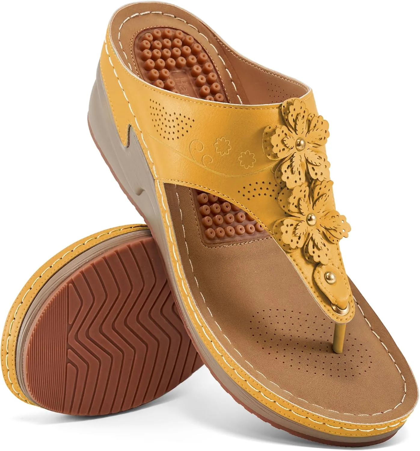HARENCE Wedge Sandals for Women Dressy: Comfortable Cushion Footbed Walking Platform Shoes Summer Casual Womens Flip Flops