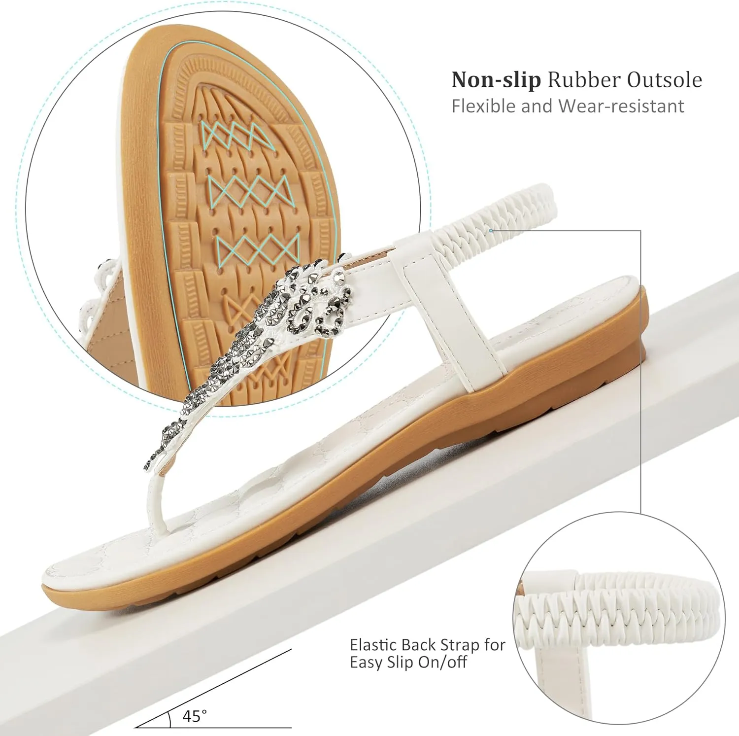 HARENCE Womens Summer Flats Sandals: Casual Bohemian Dressy Thong Flat Shoes Comfortable Slip on Elastic Ankle Strap Beach Sandal