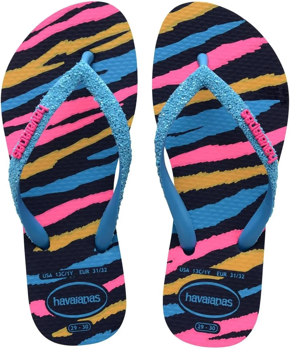 Havaianas Kids Slim Tropical Flip Flops - Kids' Summer Sandals for Girls - Turquoise, 13C/1Y Little Kid