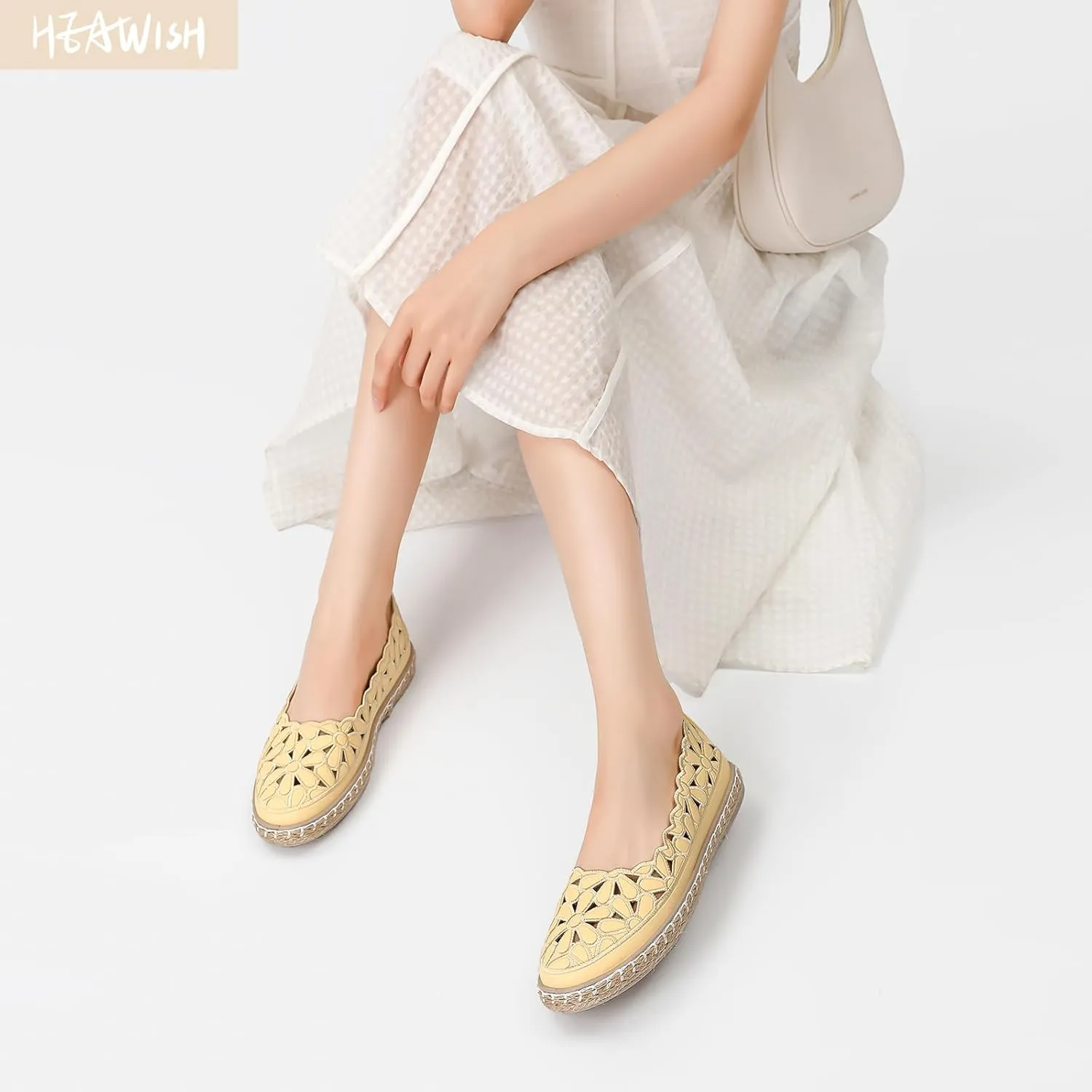 HEAWISH Women’s Ballet Flat Daisy Round Toe Dress Shoes Casual Slip On Rope Loafer