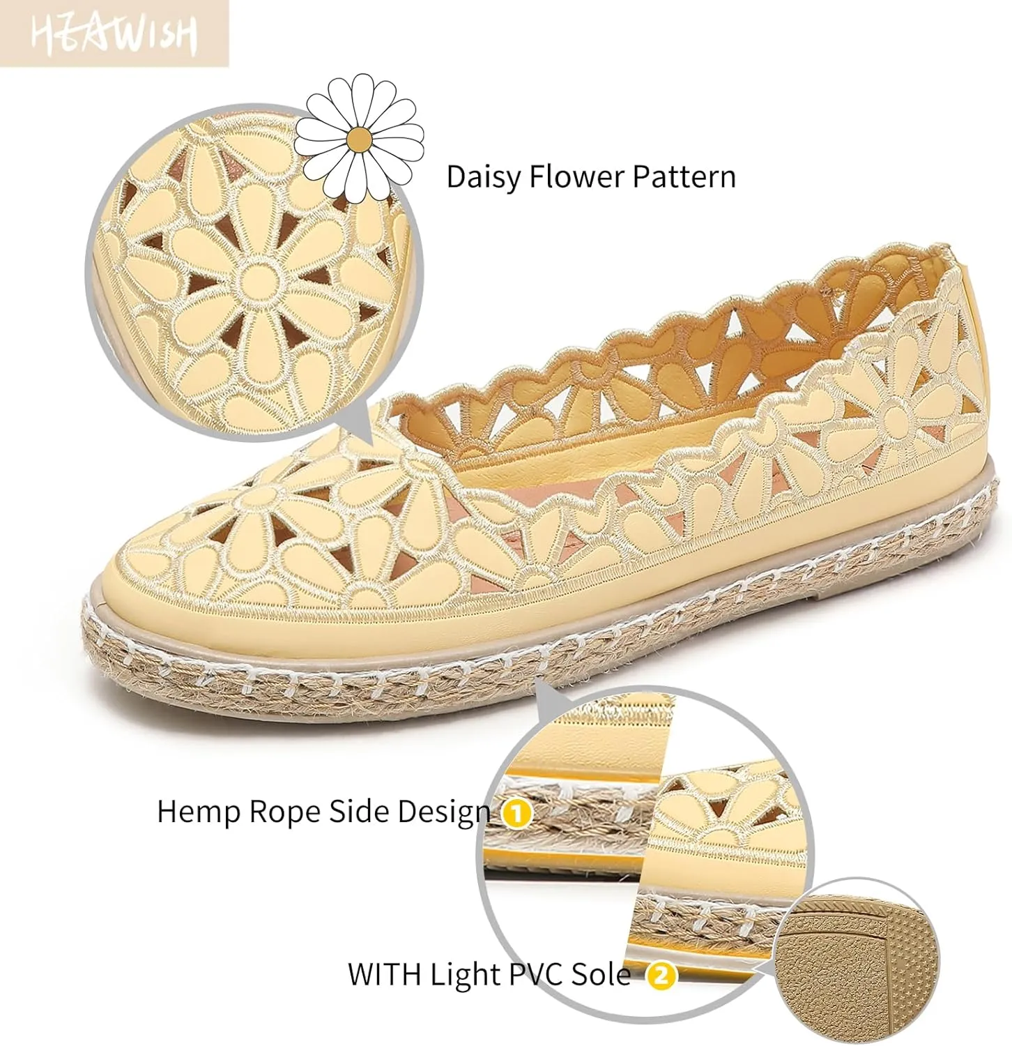 HEAWISH Women’s Ballet Flat Daisy Round Toe Dress Shoes Casual Slip On Rope Loafer