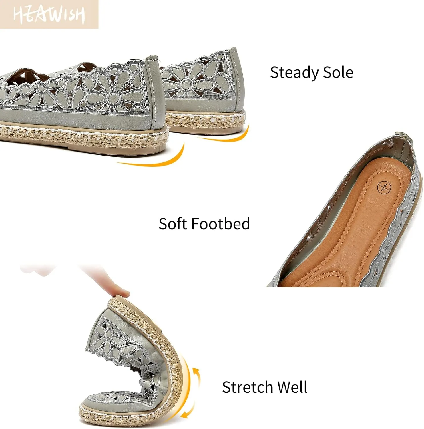 HEAWISH Women’s Ballet Flat Daisy Round Toe Dress Shoes Casual Slip On Rope Loafer