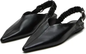 heelchic Women's Slingback Flats Pointed Toe Ruched Slingback Ballet Casual Fashion Plain Ballet Comfort Soft Slip On Flats