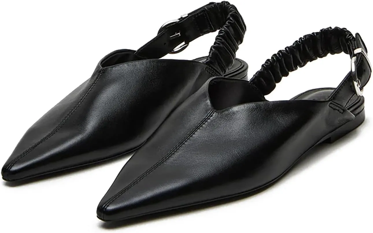 heelchic Women's Slingback Flats Pointed Toe Ruched Slingback Ballet Casual Fashion Plain Ballet Comfort Soft Slip On Flats