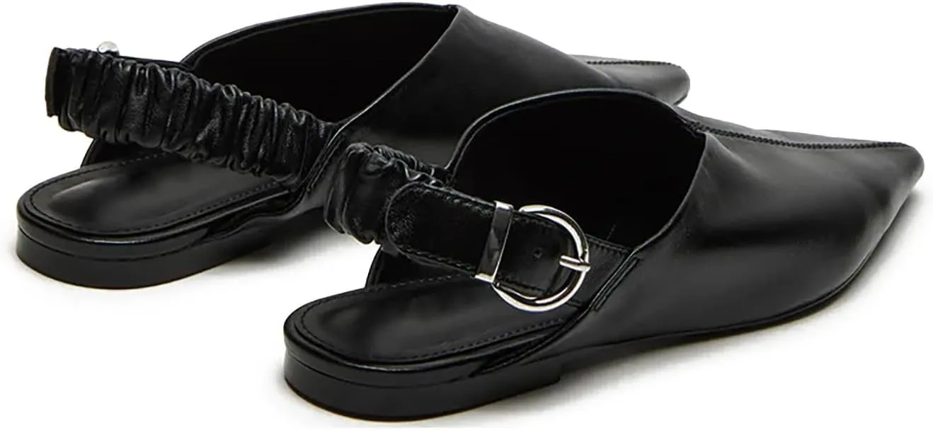 heelchic Women's Slingback Flats Pointed Toe Ruched Slingback Ballet Casual Fashion Plain Ballet Comfort Soft Slip On Flats