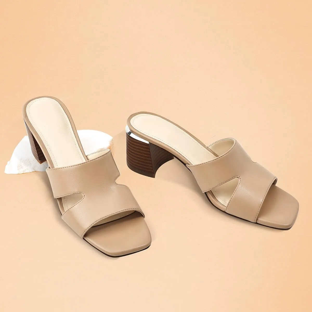 Heeled Sandals for Women Block Heels Mules for Women Chunky Square Open Toe Sandals Dressy Heels Slip on Comfy Low Heels Backless Summer Dress Shoes Wedding Party