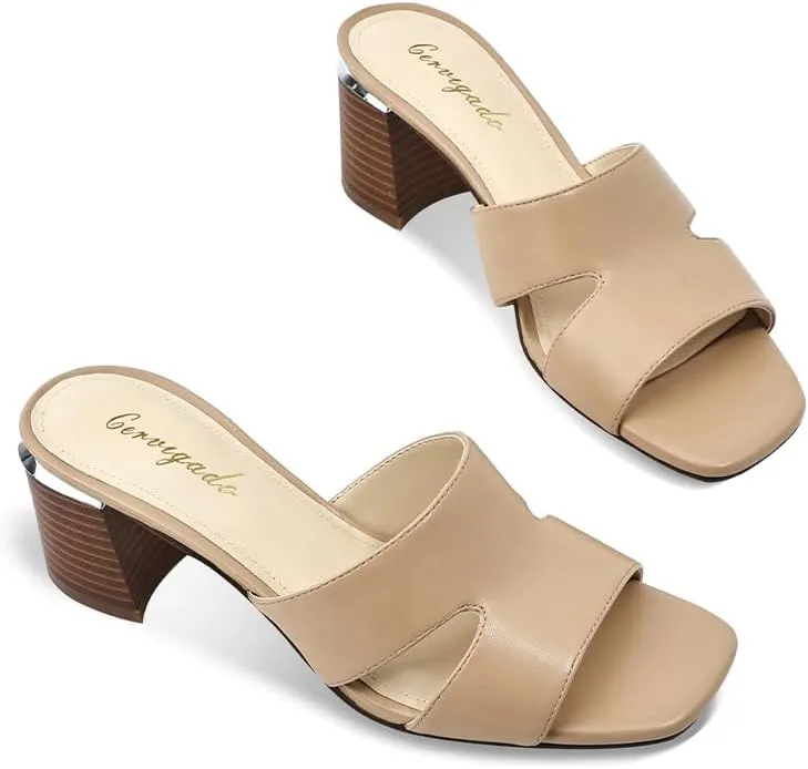 Heeled Sandals for Women Block Heels Mules for Women Chunky Square Open Toe Sandals Dressy Heels Slip on Comfy Low Heels Backless Summer Dress Shoes Wedding Party
