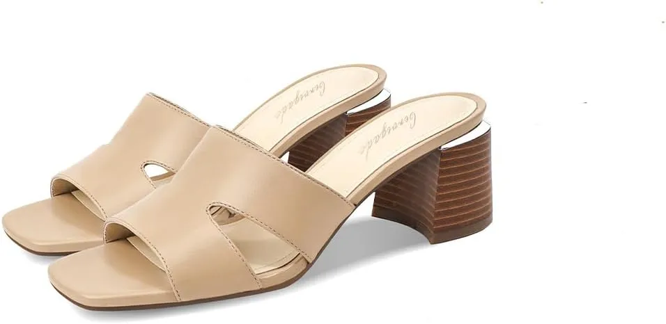 Heeled Sandals for Women Block Heels Mules for Women Chunky Square Open Toe Sandals Dressy Heels Slip on Comfy Low Heels Backless Summer Dress Shoes Wedding Party