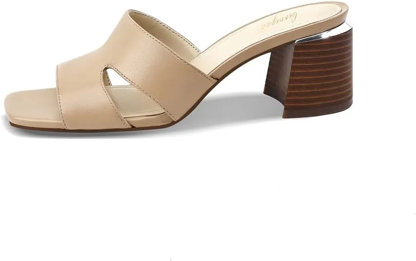 Heeled Sandals for Women Block Heels Mules for Women Chunky Square Open Toe Sandals Dressy Heels Slip on Comfy Low Heels Backless Summer Dress Shoes Wedding Party