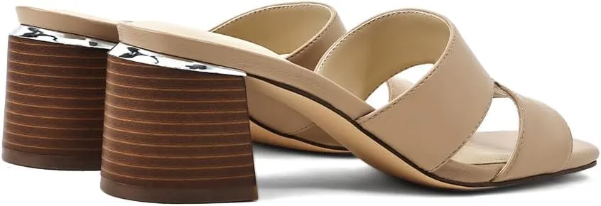 Heeled Sandals for Women Block Heels Mules for Women Chunky Square Open Toe Sandals Dressy Heels Slip on Comfy Low Heels Backless Summer Dress Shoes Wedding Party