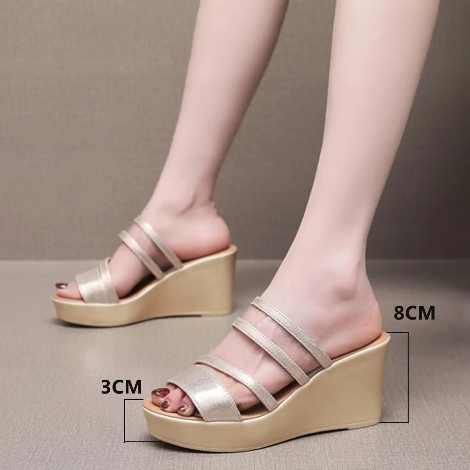 HNVAVQ Wedge Sandals for Women Casual Summer Strappy Platform Slides Sandals Wedding Dress Evening Party Shoes High Heels Slippers,8cm